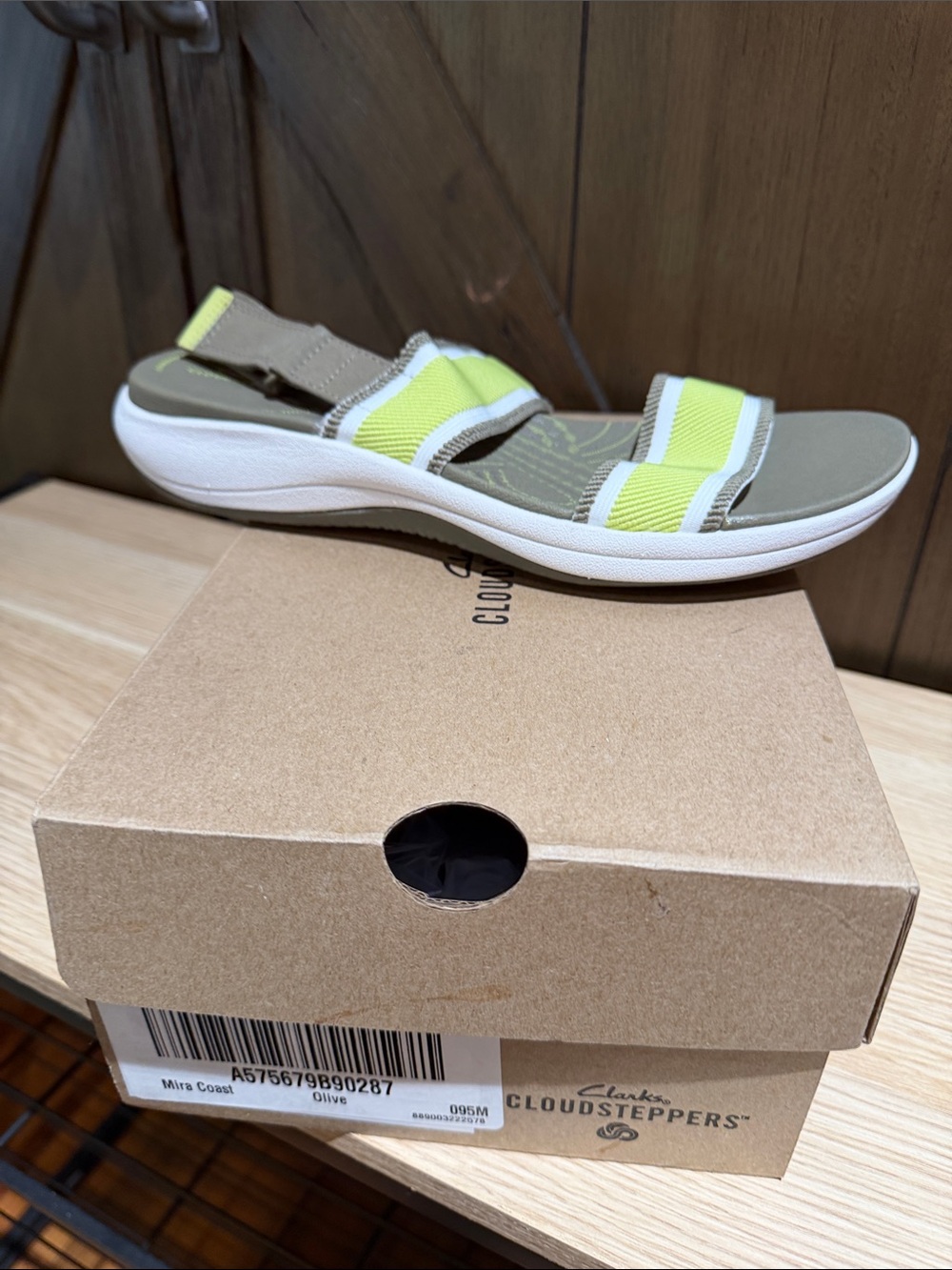 Clarks Kids Olive and Neon Yellow Slide Sandal